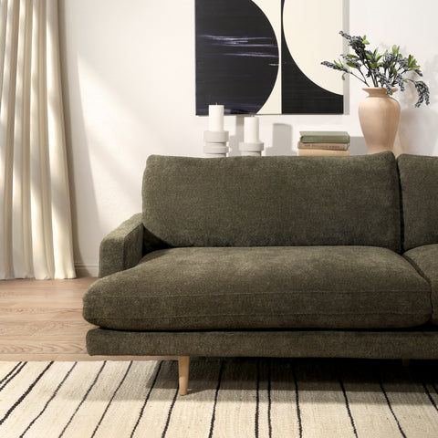 Antonio Olive Green and Natural Legs Sofa