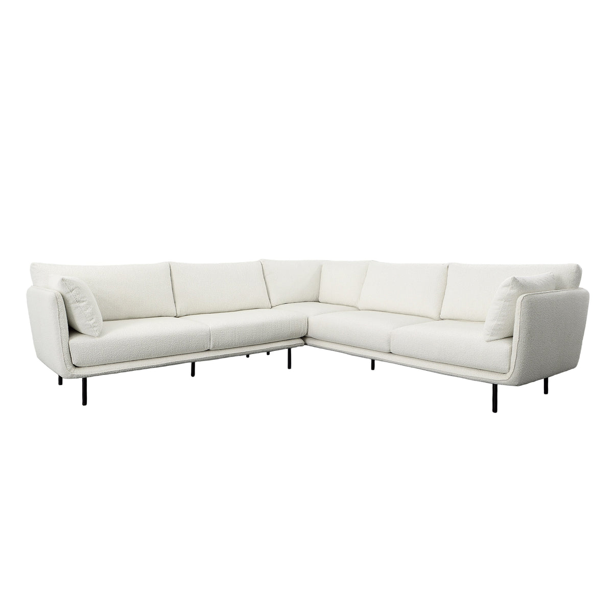 Anas White Upholstery with Black Metal Legs L-Shape Sectional
