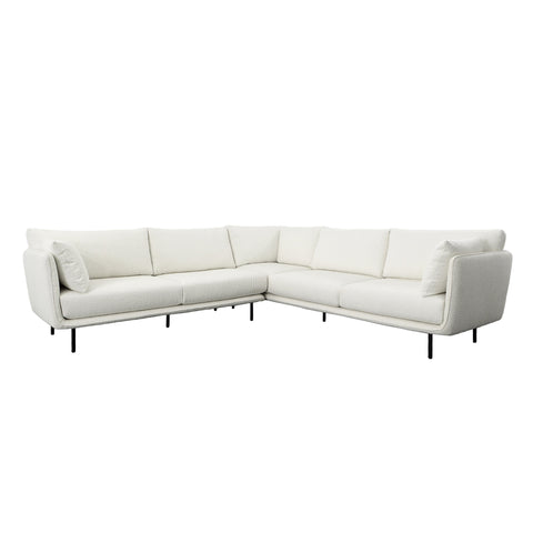 Anas White Upholstery with Black Metal Legs L-Shape Sectional