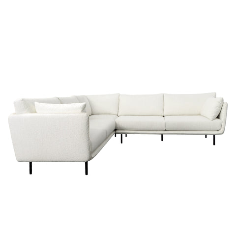 Anas White Upholstery with Black Metal Legs L-Shape Sectional