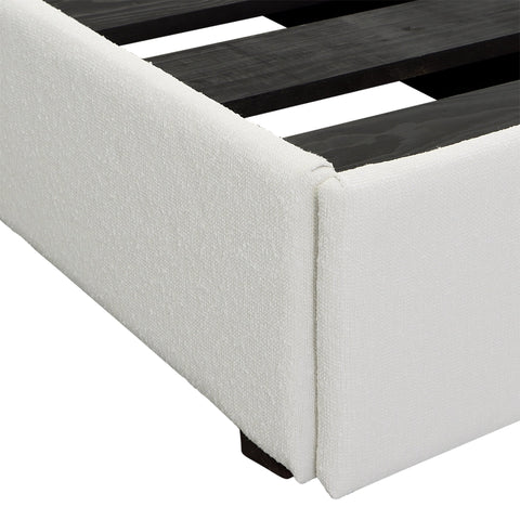 Isaiah White Upholstery with Medium Brown Wood Finish Bed