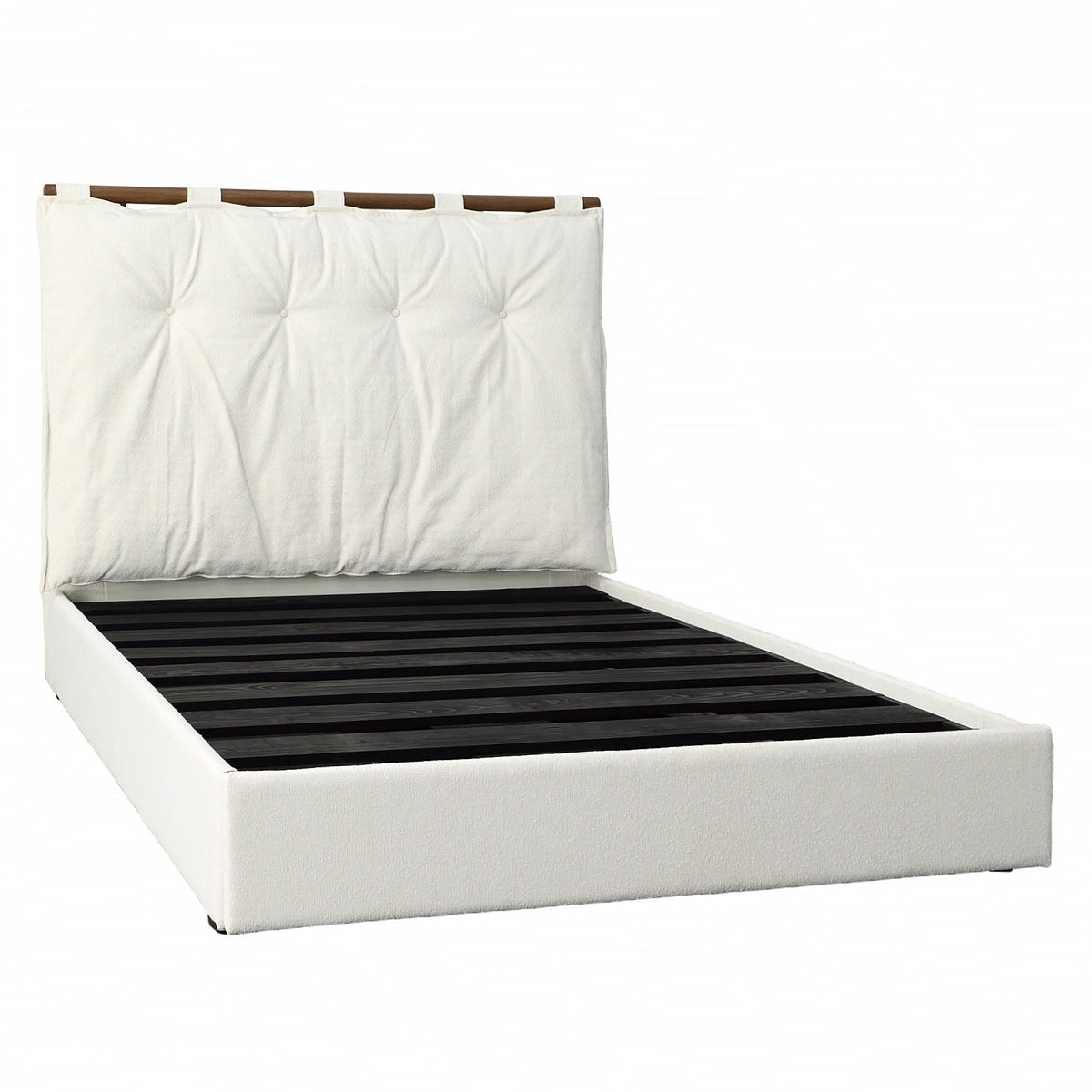 Isaiah White Upholstery with Medium Brown Wood Finish Bed