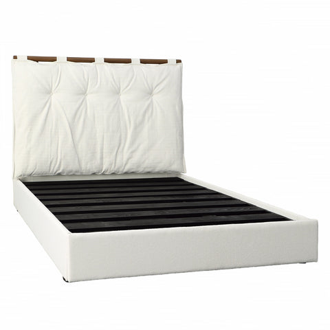 Isaiah White Upholstery with Medium Brown Wood Finish Bed