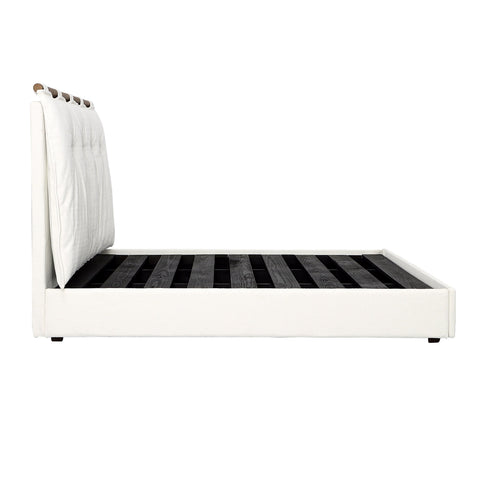 Isaiah White Upholstery with Medium Brown Wood Finish Bed