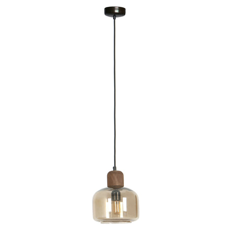 Vaela Medium Brown Wood and Brown Glass Pendant Light