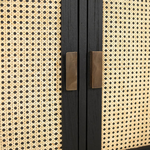 Royette Black Finish and Natural Rattan Sideboard