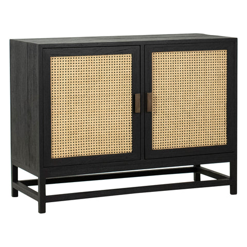Royette Black Finish and Natural Rattan Sideboard