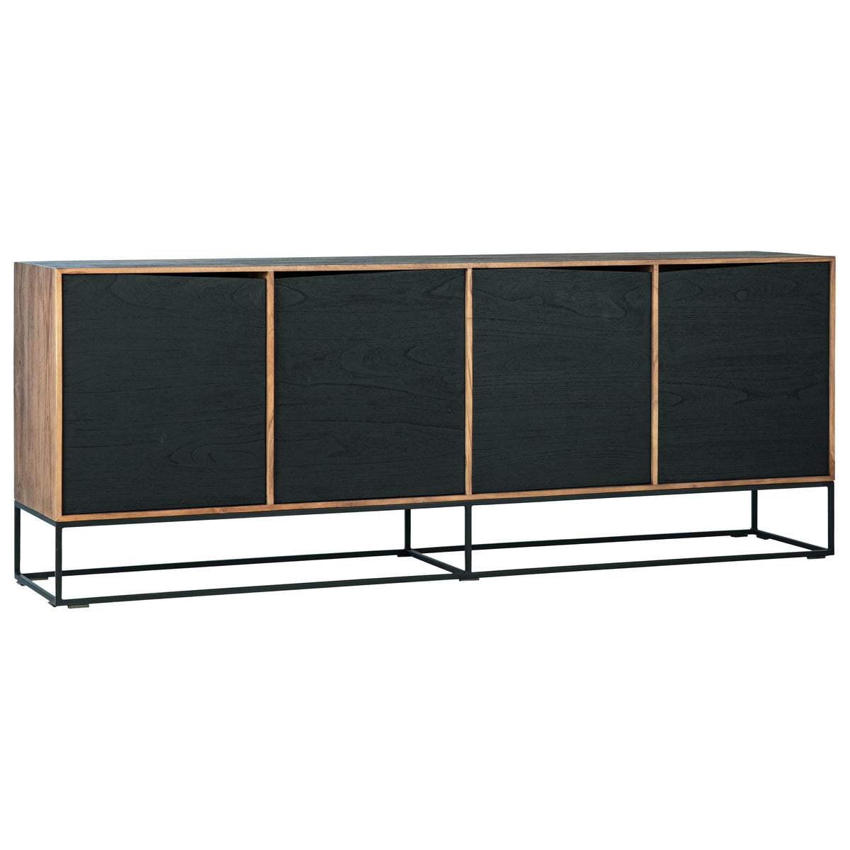 Nicole Natural Teak with Antique Black Panels and Black Iron Base Sideboard