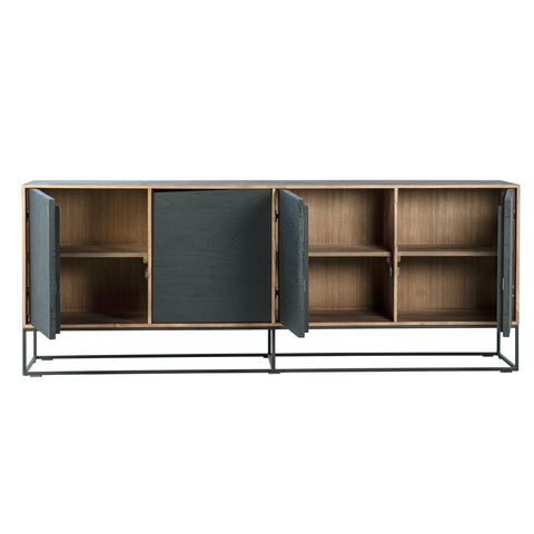 Nicole Natural Teak with Antique Black Panels and Black Iron Base Sideboard