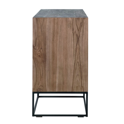 Nicole Natural Teak with Antique Black Panels and Black Iron Base Sideboard
