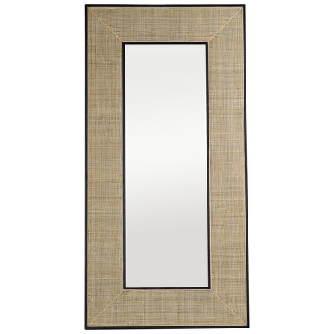 Piolo Black Wood with Natural Rattan Finish Floor Mirror