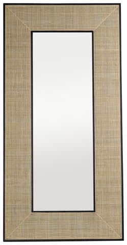 Piolo Black Wood with Natural Rattan Finish Floor Mirror