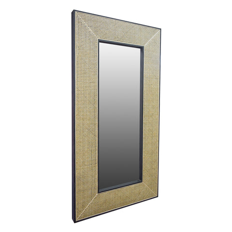 Piolo Black Wood with Natural Rattan Finish Floor Mirror