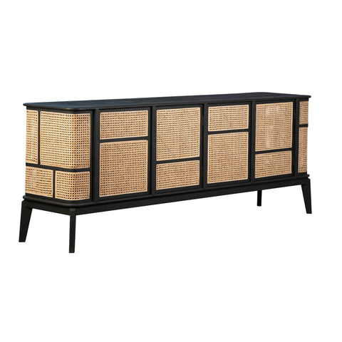Kanton Black Finish and Natural Rattan Sideboard
