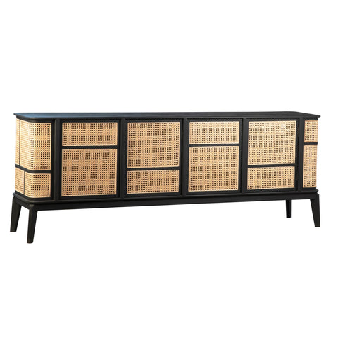 Kanton Black Finish and Natural Rattan Sideboard