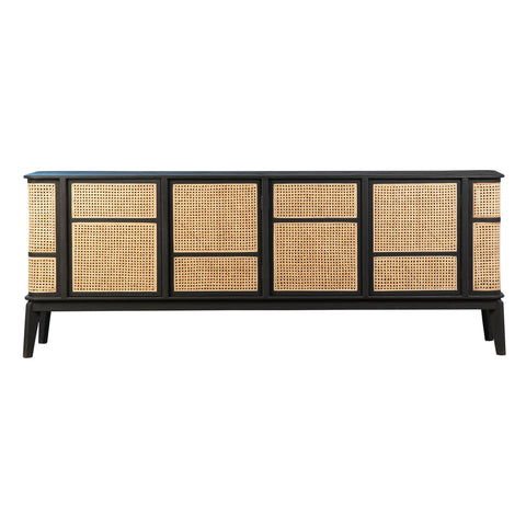 Kanton Black Finish and Natural Rattan Sideboard