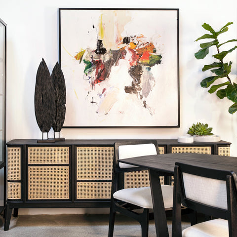 Kanton Black Finish and Natural Rattan Sideboard