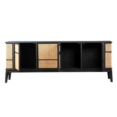 Kanton Black Finish and Natural Rattan Sideboard