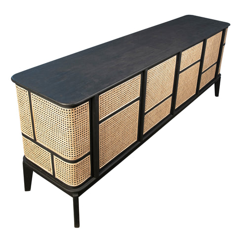 Kanton Black Finish and Natural Rattan Sideboard