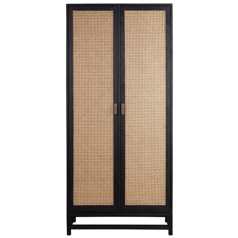 Royette Antique Black Frame with Natural Rattan Door Panels Cabinet