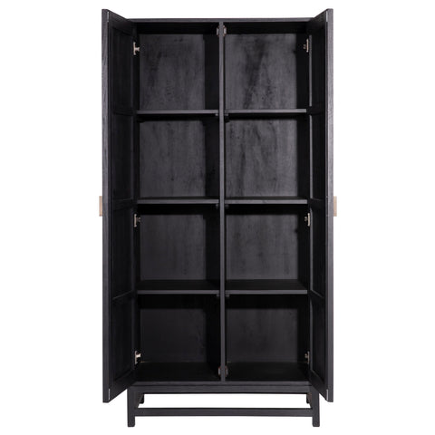 Royette Antique Black Frame with Natural Rattan Door Panels Cabinet