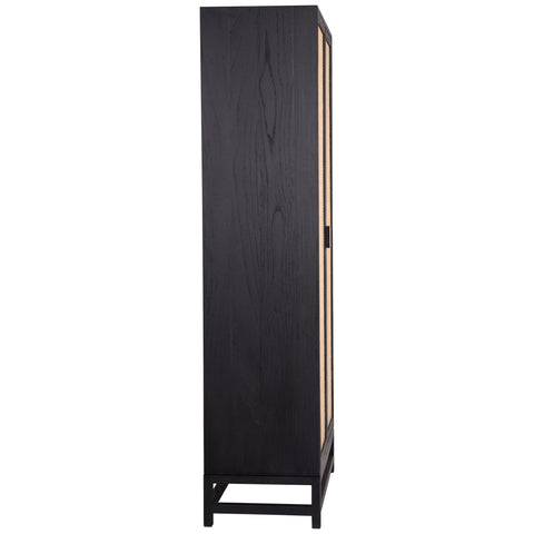 Royette Antique Black Frame with Natural Rattan Door Panels Cabinet