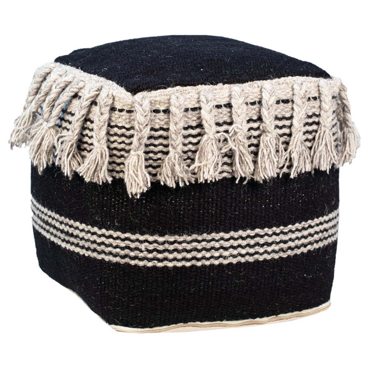 Darius Black and Natural Pouf