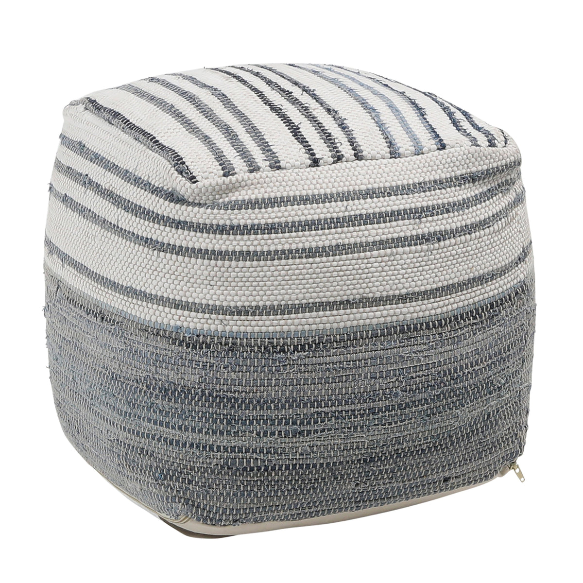 Meira Denim Blue and White Pouf
