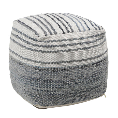 Meira Denim Blue and White Pouf
