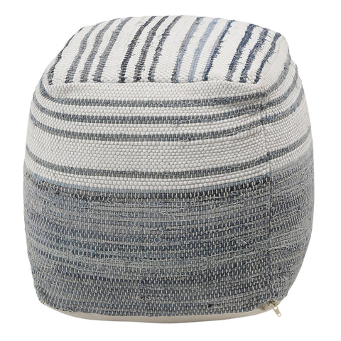 Meira Denim Blue and White Pouf