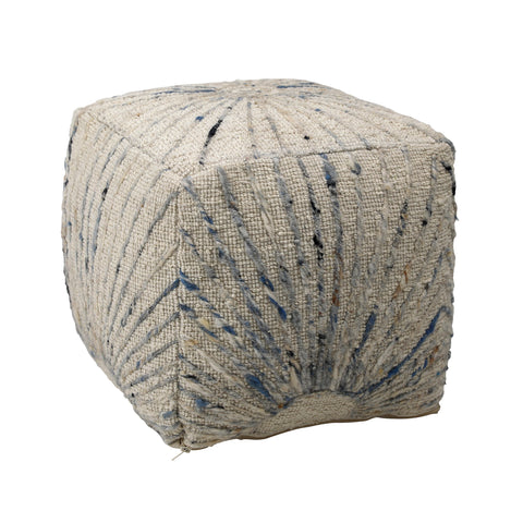 Kathleen Ivory and Blue Accents Pouf