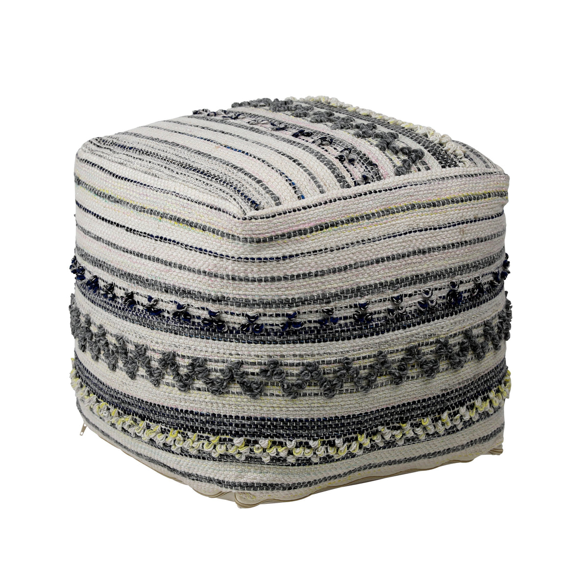 Elsie Multicolor Grey and White Outdoor Pouf
