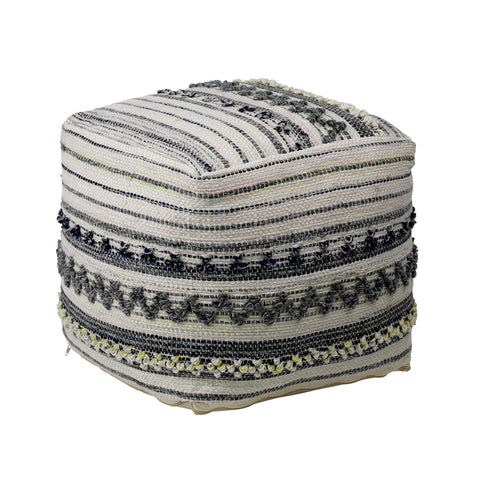 Elsie Multicolor Grey and White Outdoor Pouf