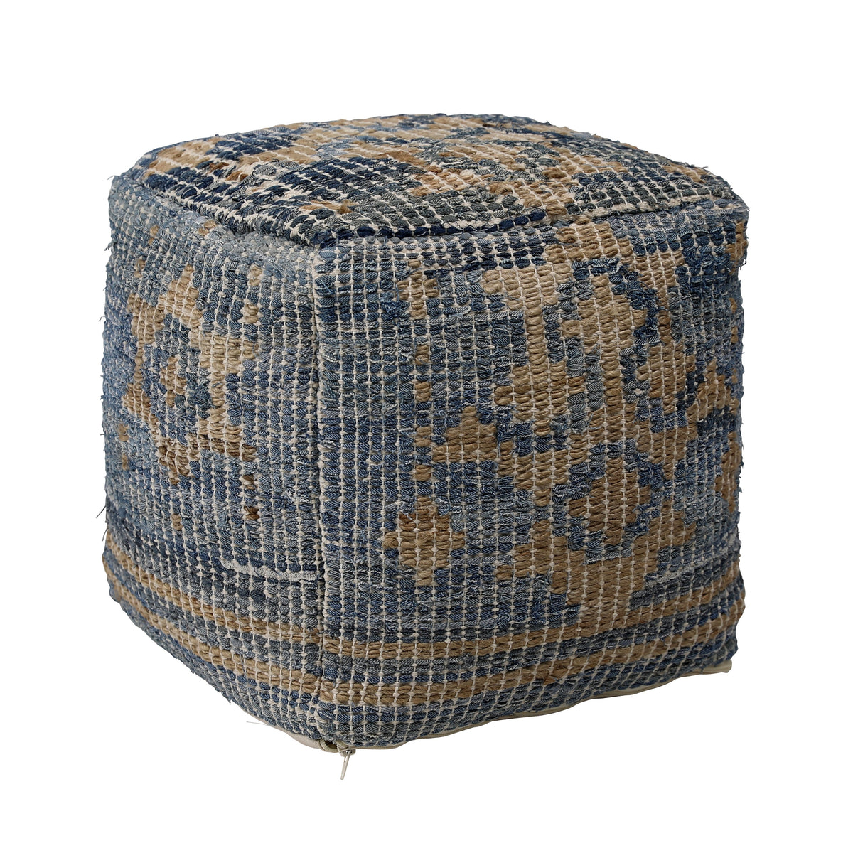 Frank Denim Blue and Tan Pouf