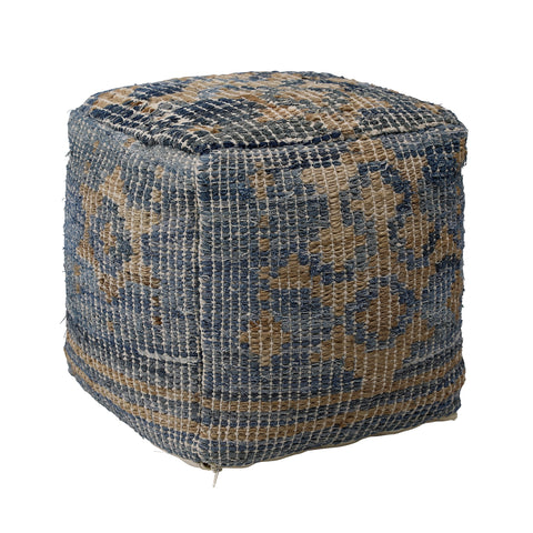 Frank Denim Blue and Tan Pouf