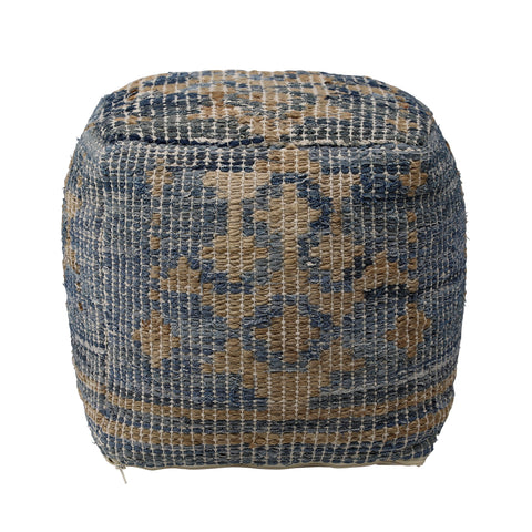 Frank Denim Blue and Tan Pouf