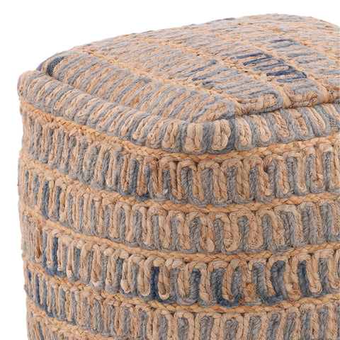 Azure Blue and Natural Pouf