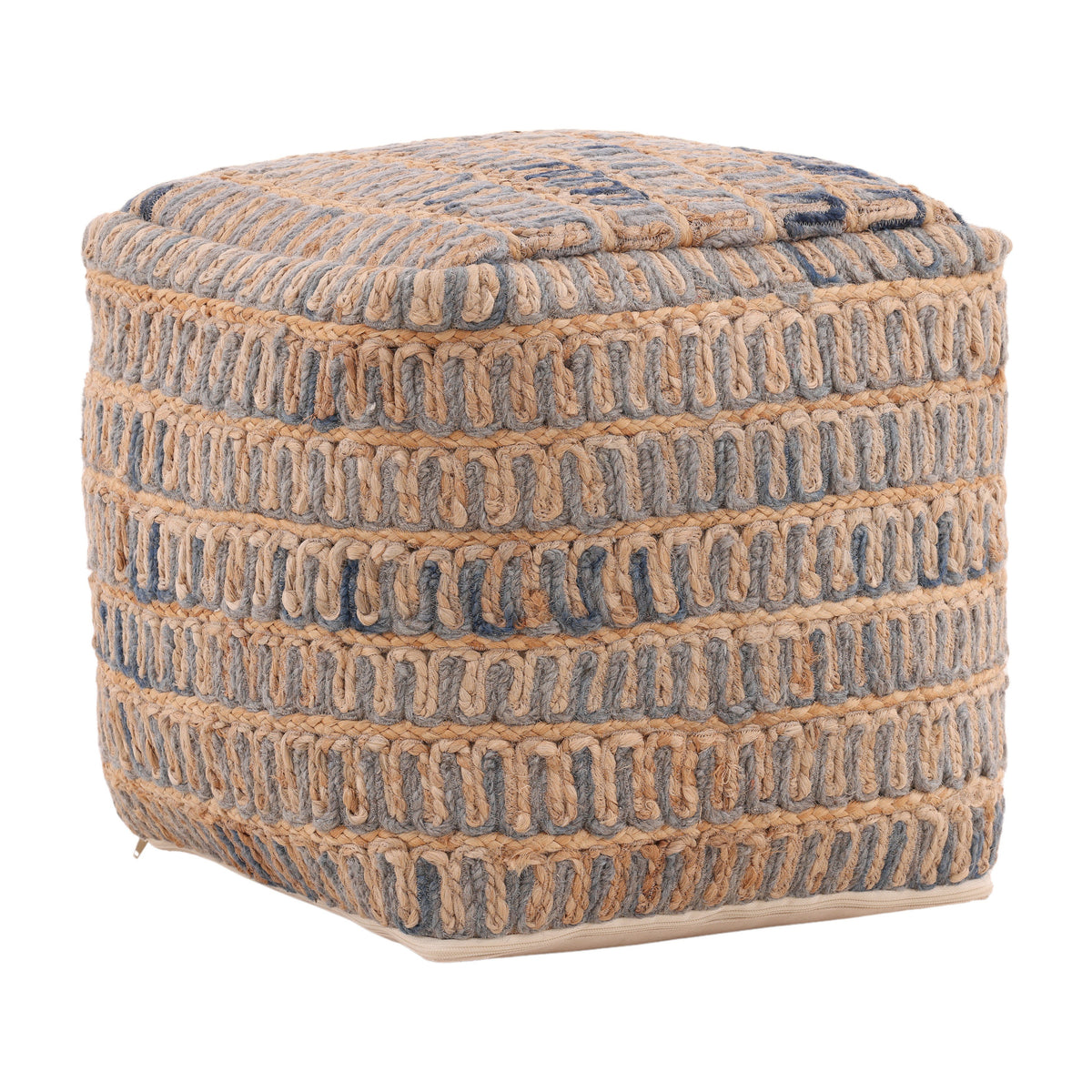 Azure Blue and Natural Pouf