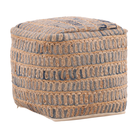 Azure Blue and Natural Pouf