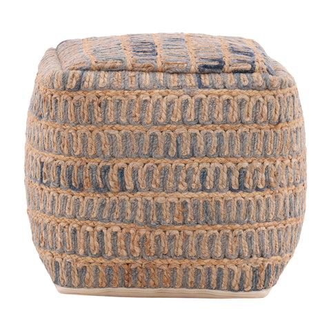 Azure Blue and Natural Pouf