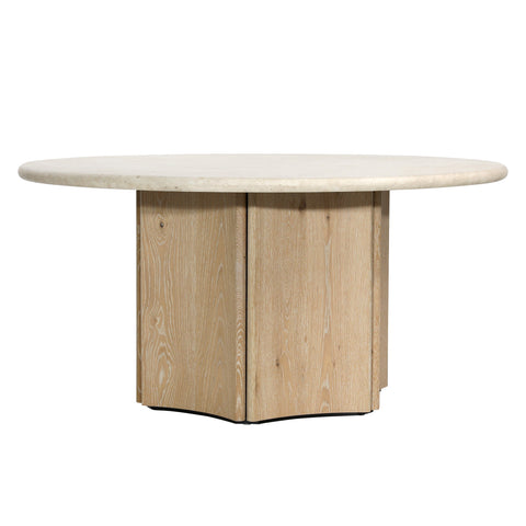 Oja Natural Wash and Cream Marble Round Dining Table