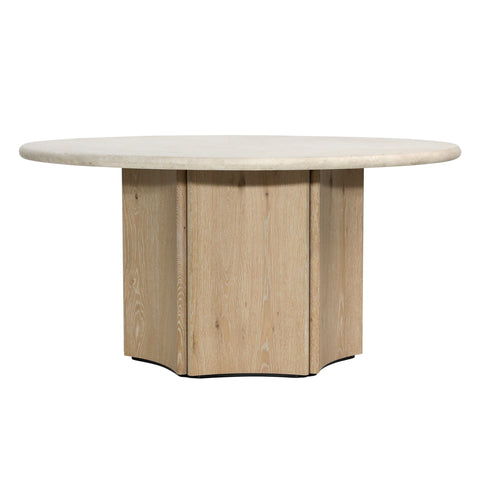 Oja Natural Wash and Cream Marble Round Dining Table