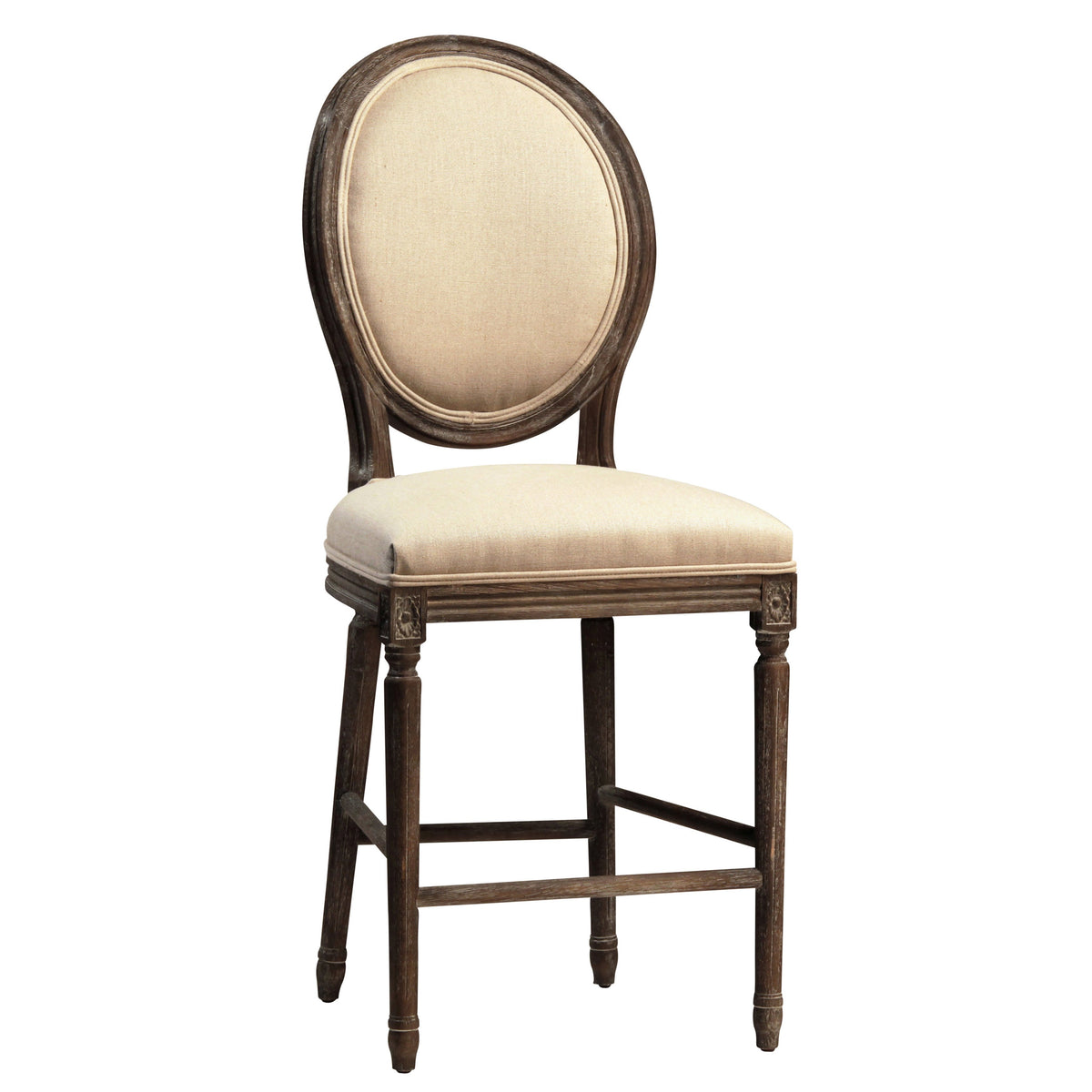 Cassis Antique Grey Wash Finish and Ivory Fabric Counter Stool