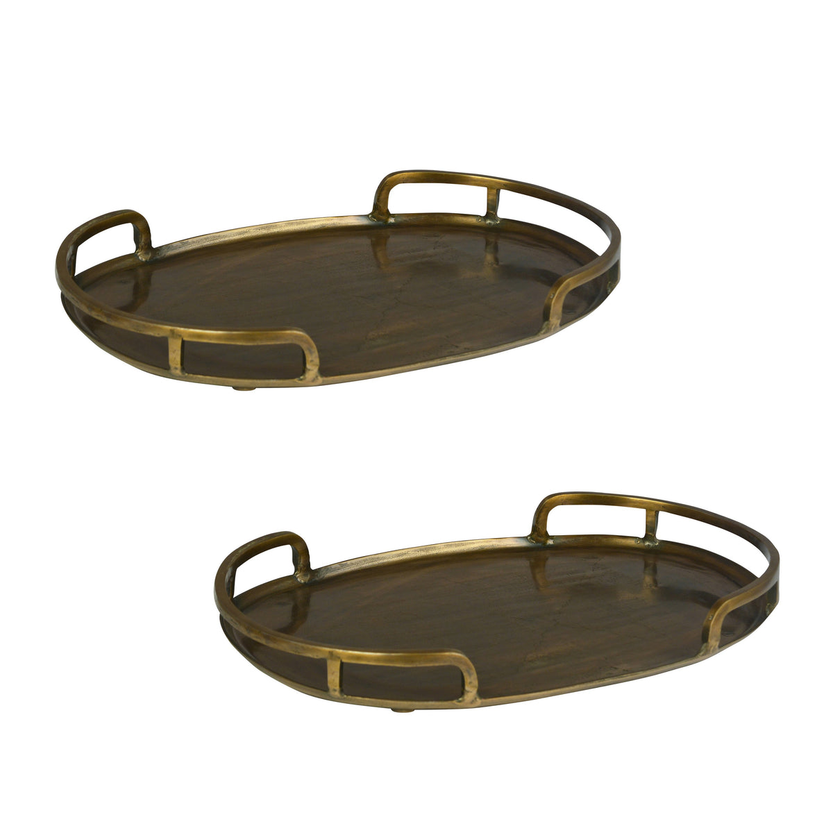 Fatima Antique Brass Finish Tray Set Of 2