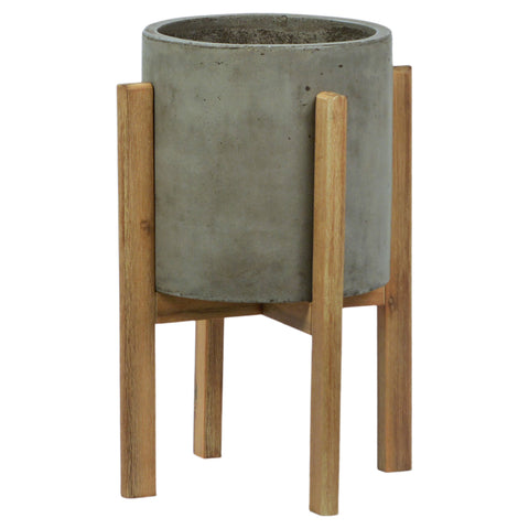 Reid Grey Concrete Finish and Natural Wood Planter