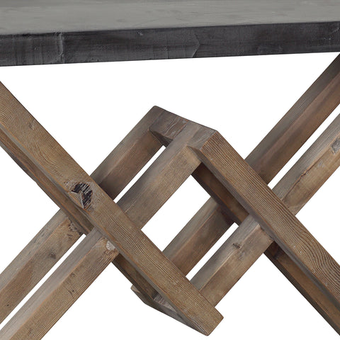 Kane Dark Grey Concrete Finish and Antique Brown Base Console Table