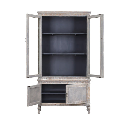Lennon Grey Wash Finish and Dark Blue Inside Vitrine