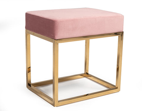 Modrest Downey Modern Pink Velvet & Gold Stool Ottoman Model VGFH-FDC8016-PNK