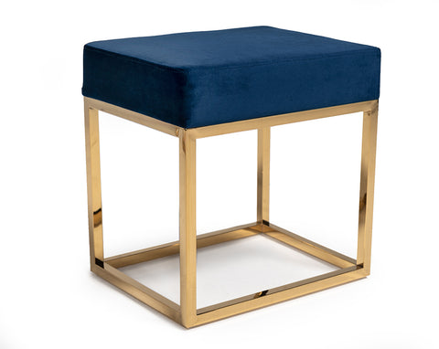 Modrest Downey Modern Blue Velvet & Gold Stool Ottoman Model VGFH-FDC8016-BLU