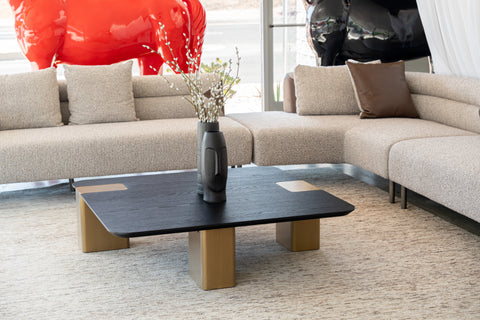 Modrest Harold Modern Black & Brushed Gold Oak Large Square Coffee Table Model VGHB-467E2-LRG